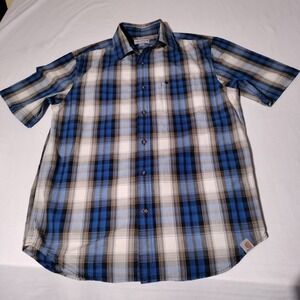 Carhartt Men's M Relaxed Fit Blue Plaid Short Sleeve Shirt 101551 490
